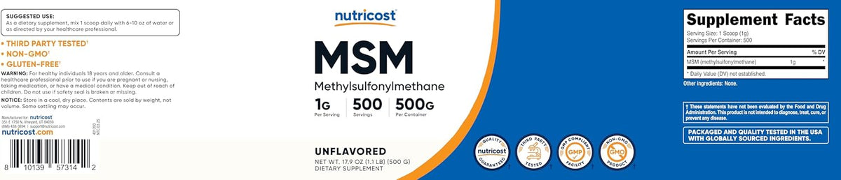 Nutricost Pure MSM Powder 500 g (Methylsulfonylmethane) - görsel 6