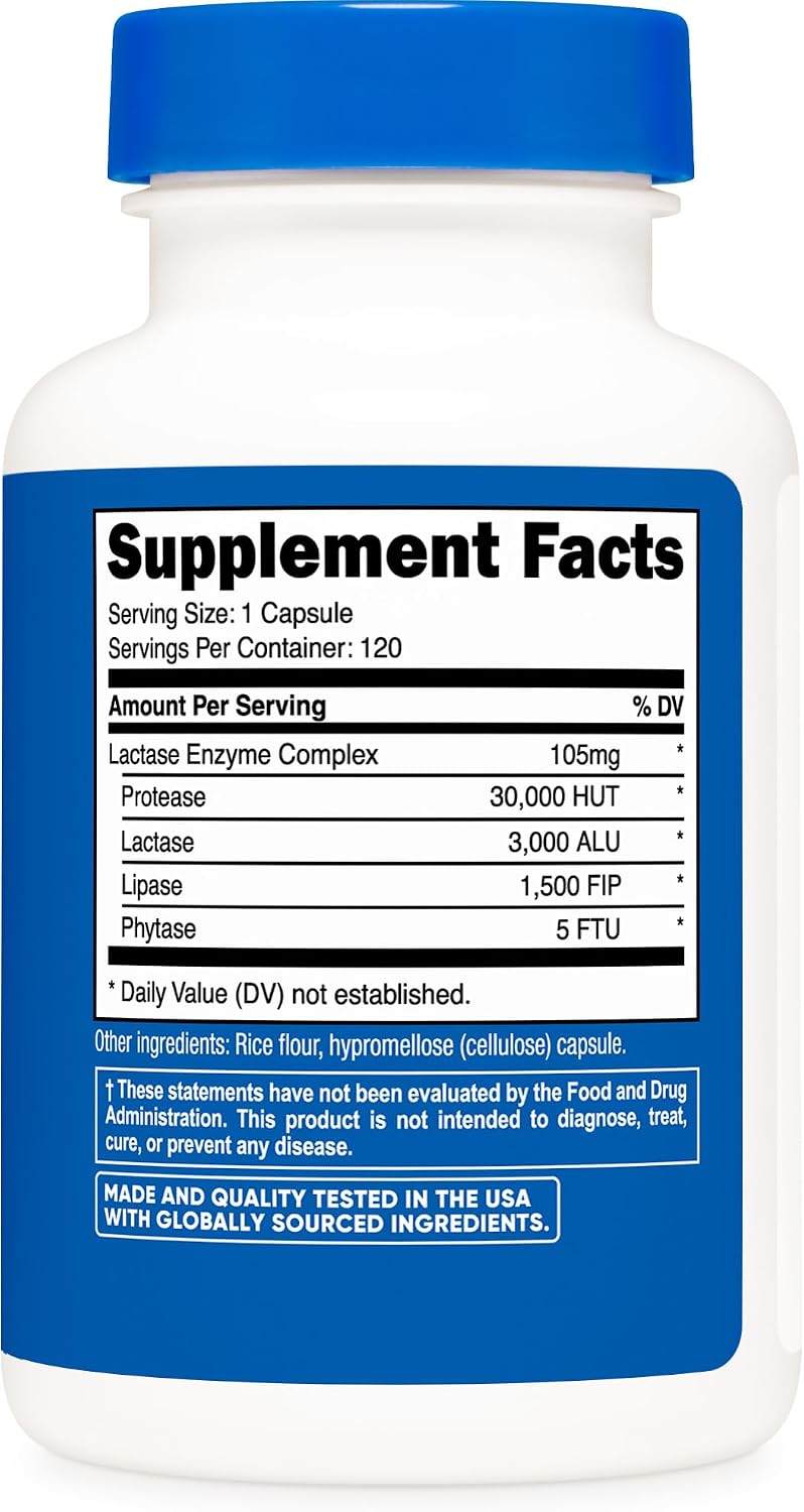 Nutricost Lactase Enzyme Complex 3,000 FCC ALU, 120 Vegetarian Capsules - görsel 5