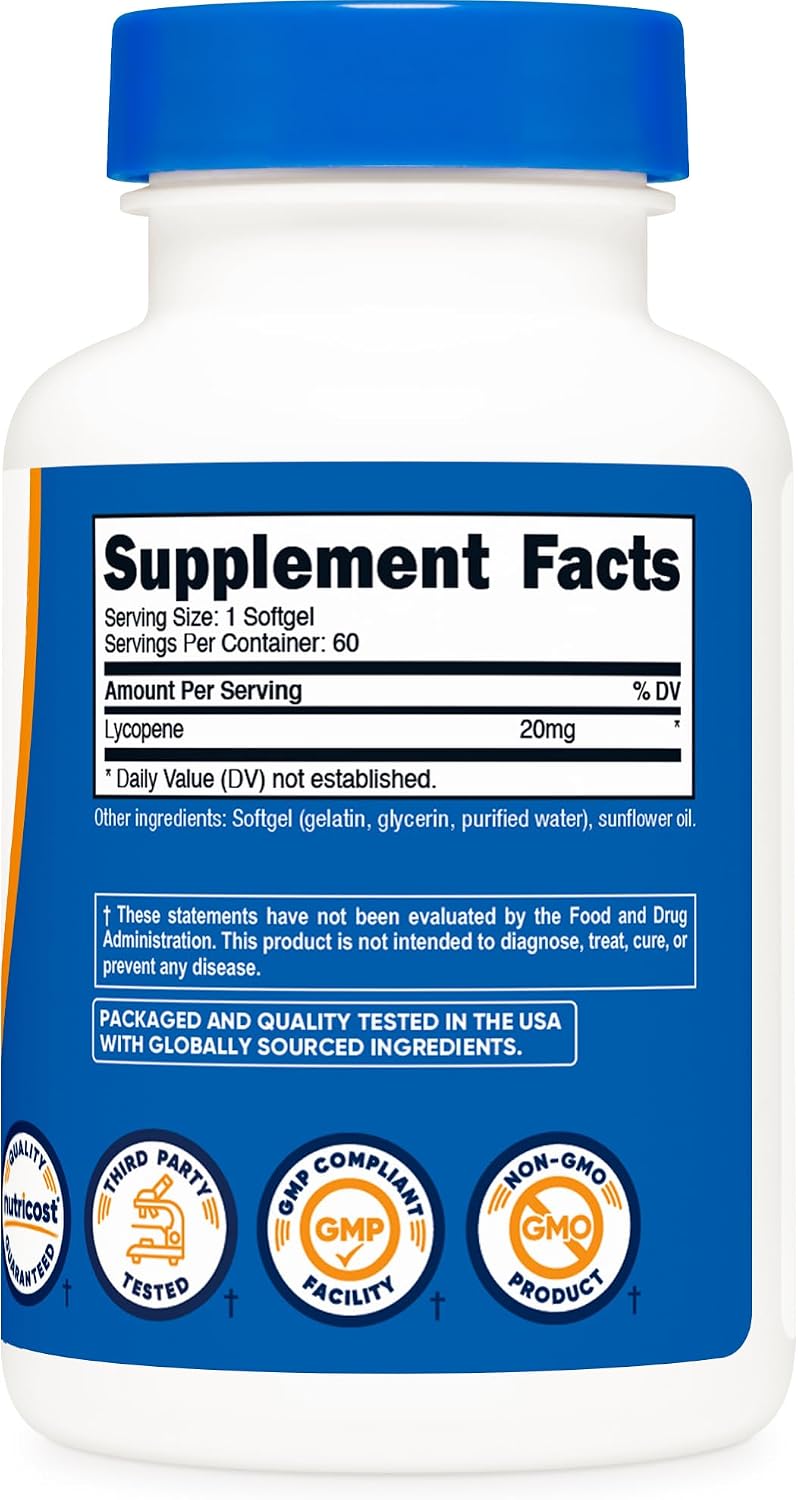 Nutricost Lycopene (20mg) 60 Softgels - Gluten-free, Non-GM - görsel 5