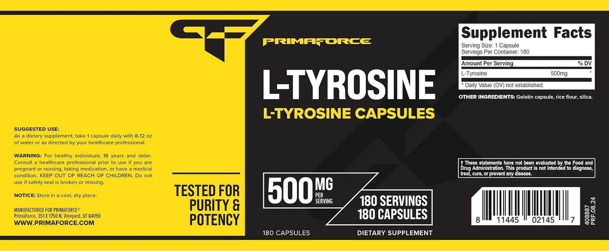 Primaforce L-Tyrosine Capsules 180 Capsules, 500 mg per Serving - görsel 5