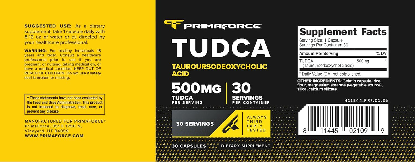 Primaforce TUDCA (Tauroursodeoxycholic Acid) - 500mg per Serving, 30 Capsules - görsel 5