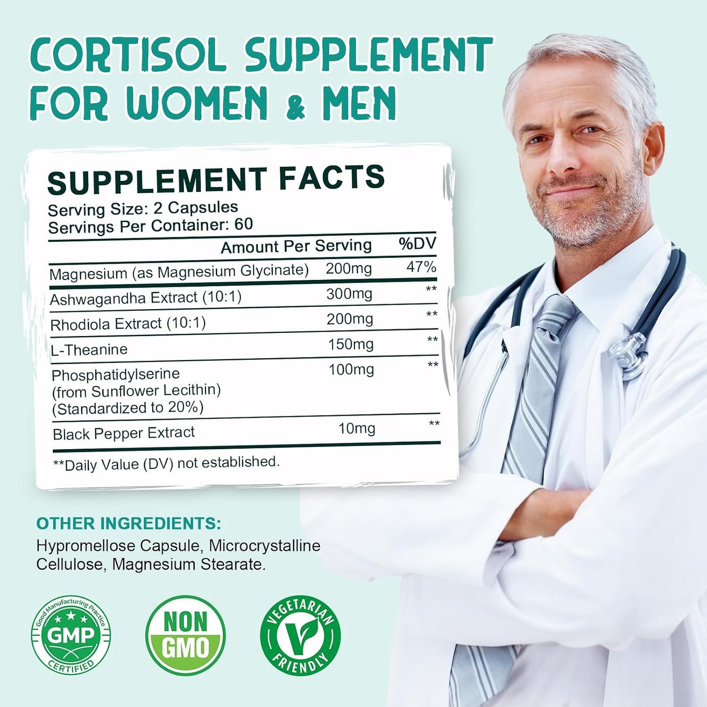 LUCNVEM Cortisol Supplement for Women and Men - Ashwagandha, Rhodiola Rosea, Magnesium and L-Theanine Complex - görsel 6
