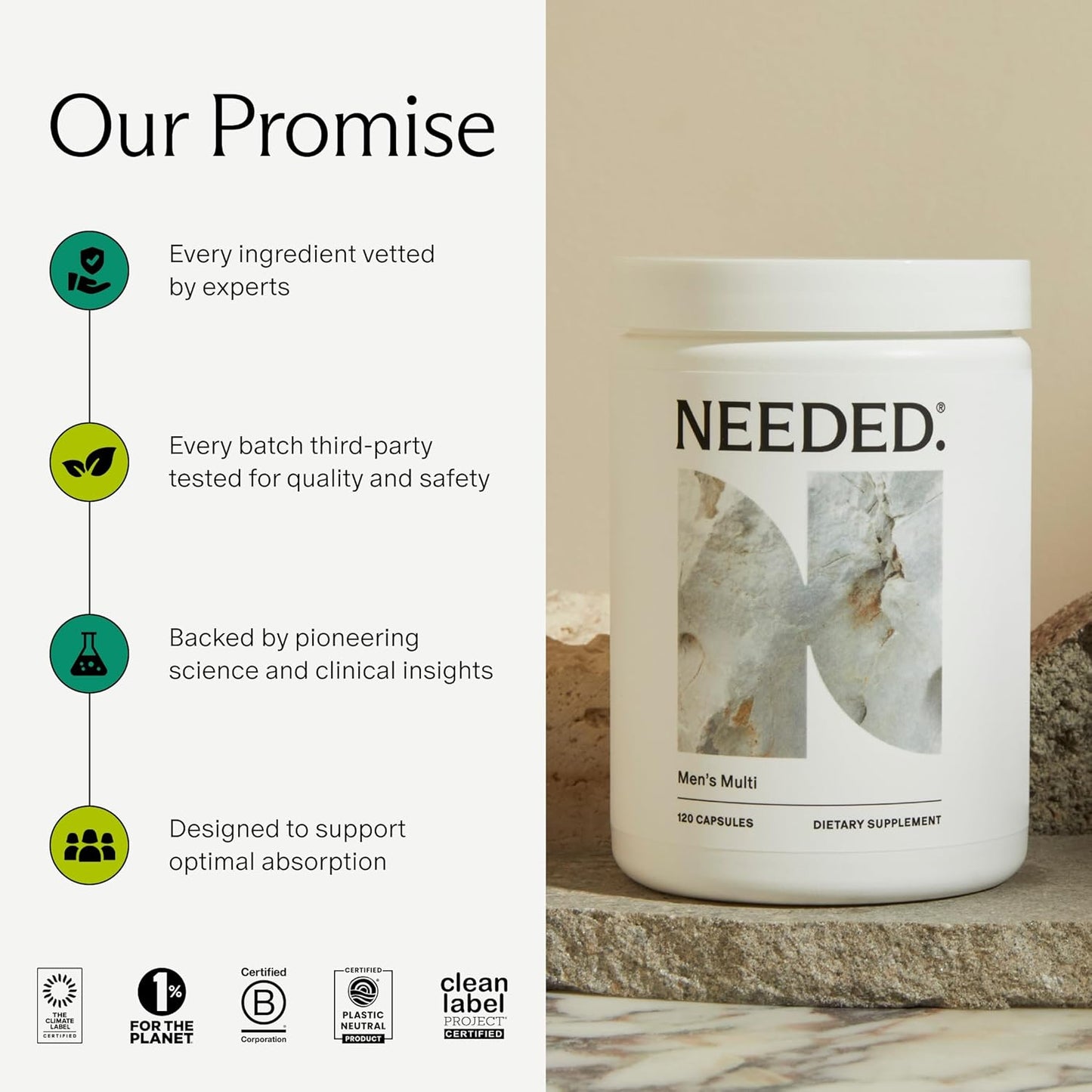 Needed. Multivitamin for Men - 25 Optimal Nutrients for Fertility & Men's Health - Men's Multivitamin with Vitamin D3 2000IU, B12 Vitamins, 200 mcg Selenium - Men's Fertility Supplement, 30 Day Supply - görsel 6