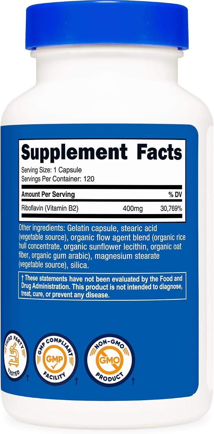 Nutricost Vitamin B2 (Riboflavin) 400 mg, 120 Capsules - görsel 5