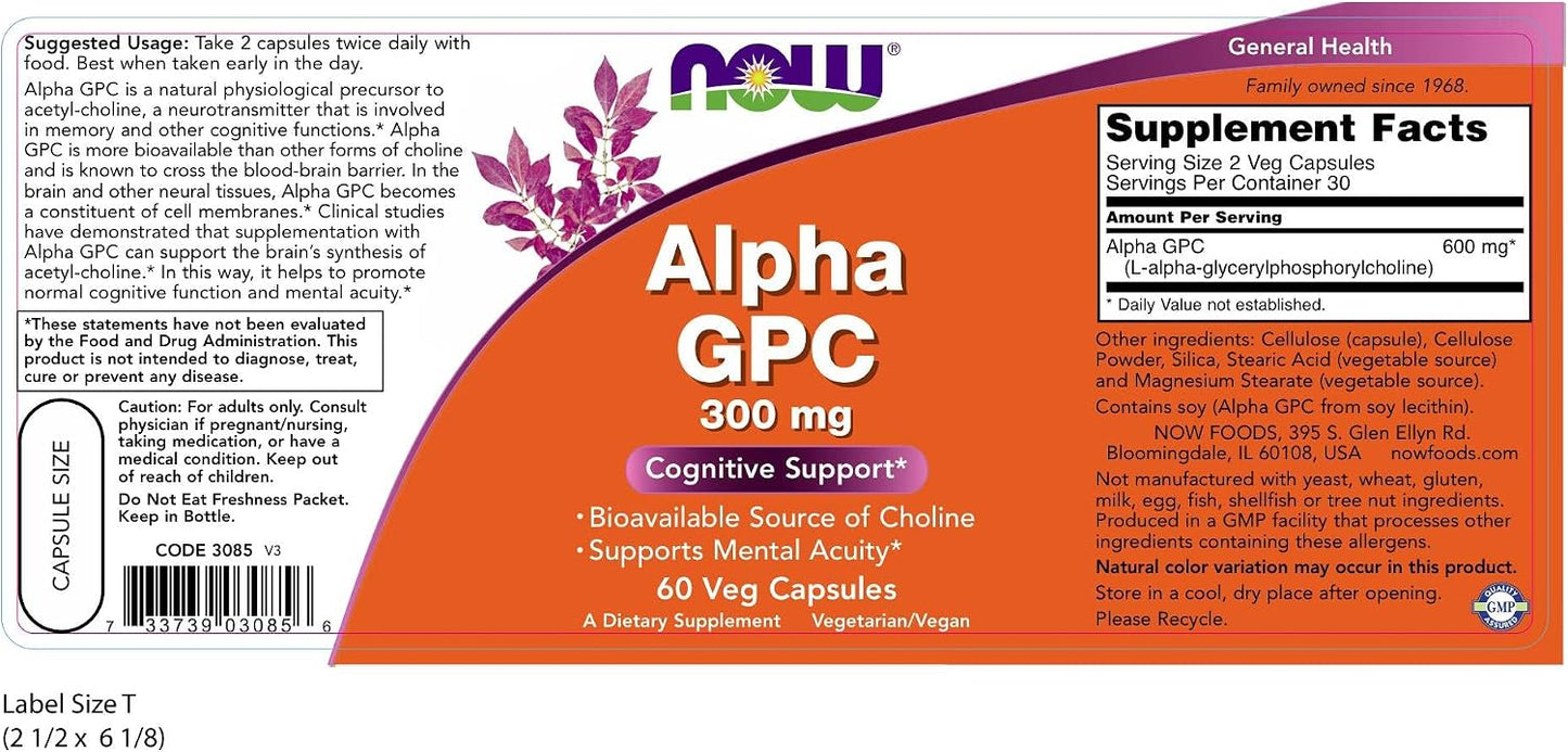 NOW Foods Alpha GPC 300 mg - 60 Capsules (Pack of 3) - görsel 2