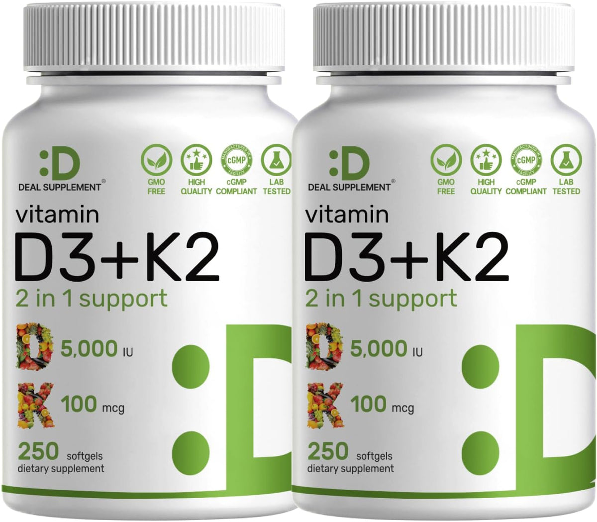 DEAL SUPPLEMENT Vitamin D3 5,000 IU + K2 MK7 Softgels, 250 Count - görsel 8