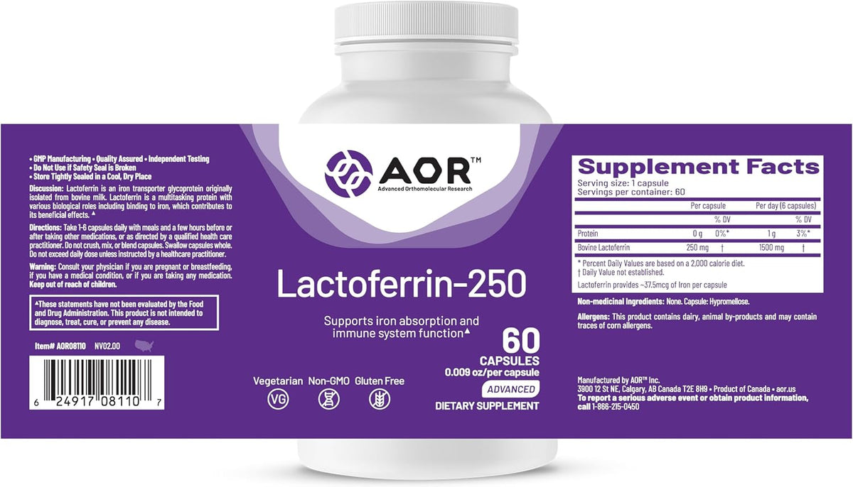 AOR Lactoferrin 250mg, 60 Vegetarian Capsules - görsel 9