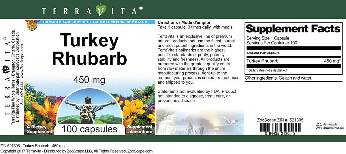 Turkey Rhubarb - 450 mg (100 Capsules, ZIN: 521305) - görsel 4