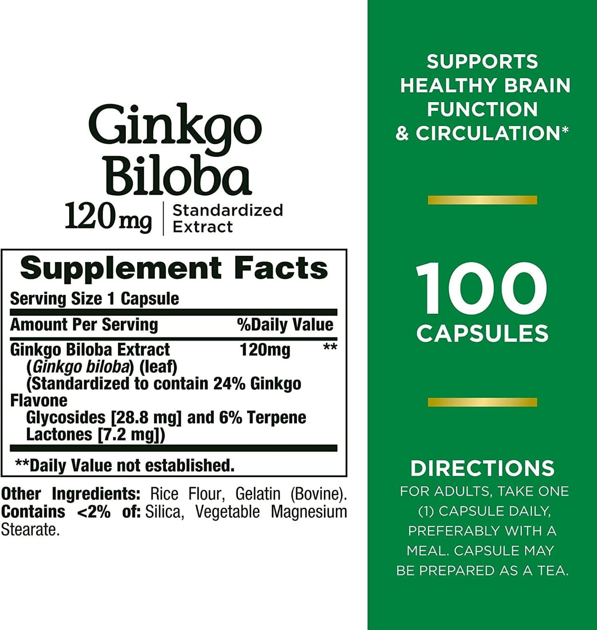 Nature's Bounty Ginkgo Biloba 120 mg, 100 Capsules - görsel 6