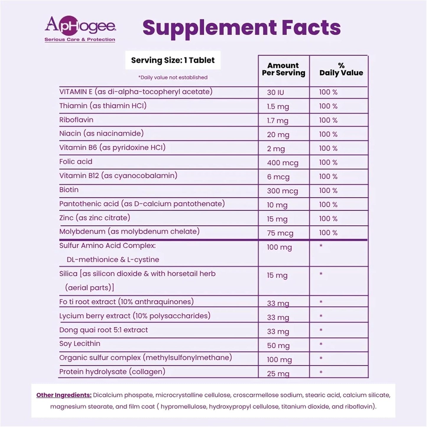 Aphogee Nutritional Supplement for Healthy Hair – Biotin, Vitamins & Minerals with MSM, Collagen & Amino Acids – Nourishes Hair from Within, Promotes Healthy Hair Growth – 30 Tablets (30-Day Supply) - görsel 3