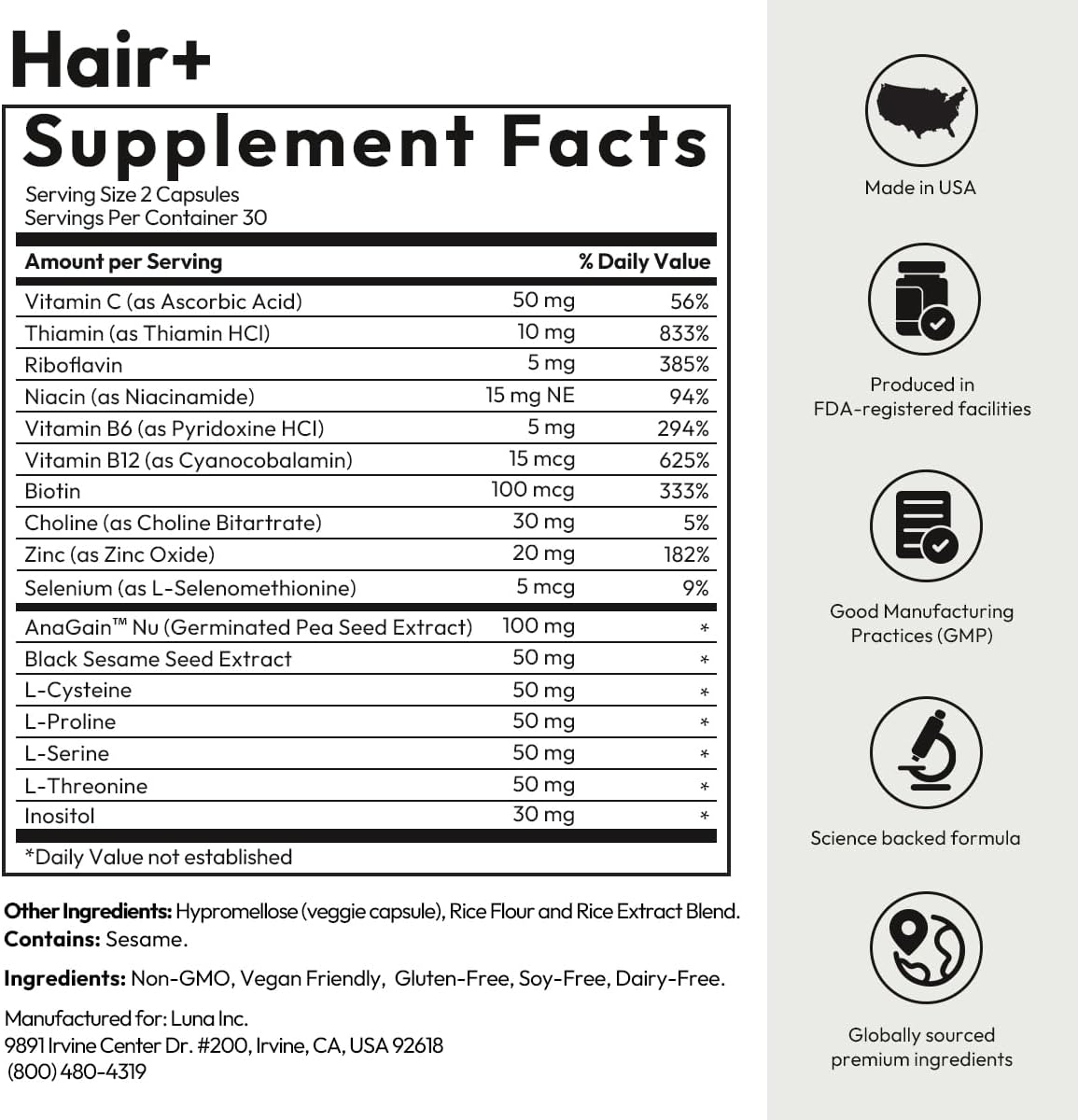 BIGVITA Hair Growth Supplement with AnaGain Nu, Biotin and Black Sesame Extract - görsel 7
