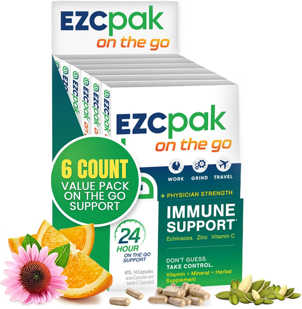 EZC Pak On The Go Immune Support with Echinacea, Vitamin C & Zinc - Travel-Friendly Immunity Supplement for Adults - Vegetarian & Gluten-Free - görsel 9
