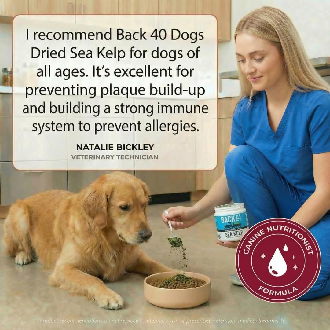 Organic Kelp Powder for Dogs, Dried Sea Kelp Supplement for Normal Thyroid Function, Dental Hygiene, Immune Support, Digestion, Skin & Coat – Iodine Rich – Multivitamin for Cats & Dogs – Made in the USA - görsel 9