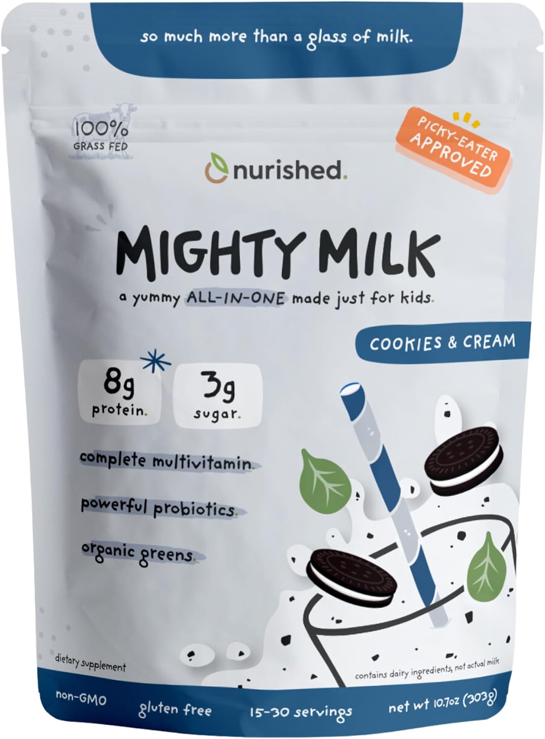 Vanilla Mighty Milk - Children's All-in-One Daily Protein Powder & Multivitamin with 2 Billion Probiotics & Organic Spinach - Natural Flavours, Colours & Sweeteners - 15-30 Servings - görsel 9