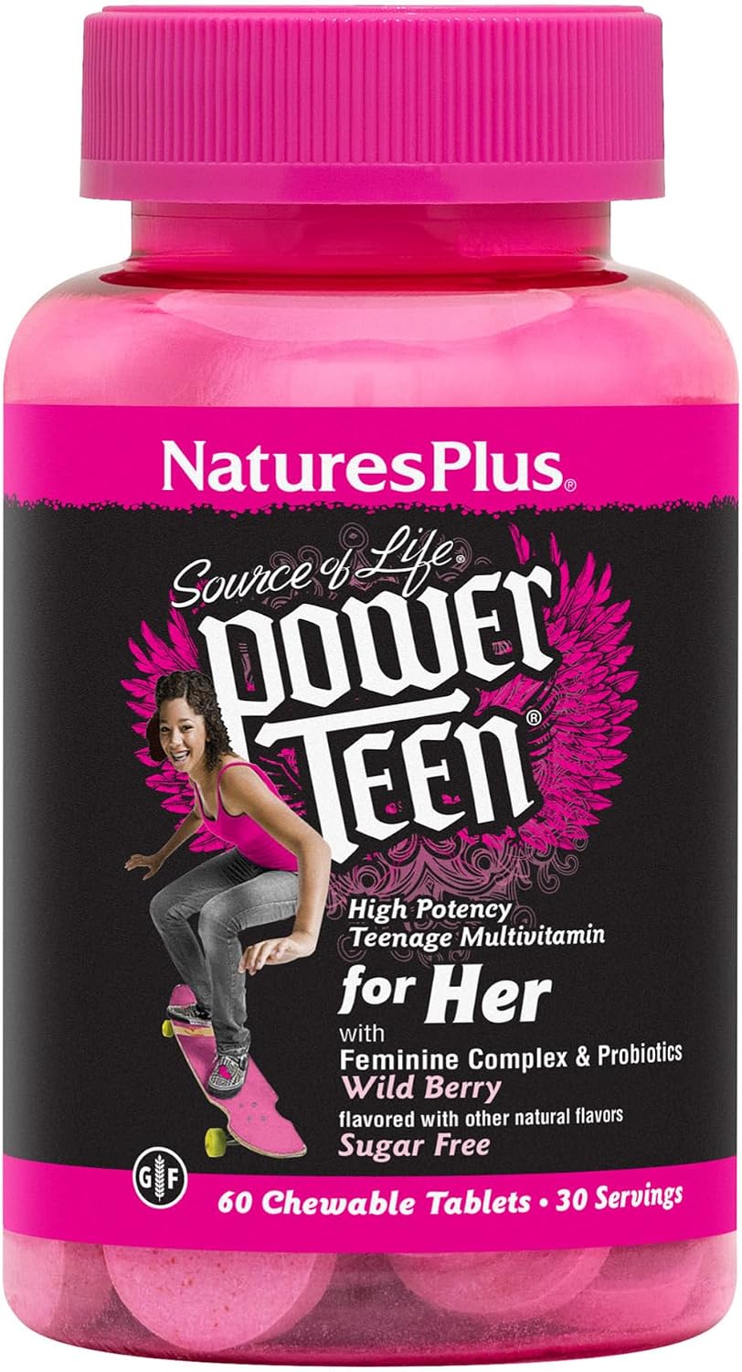 NaturesPlus Source of Life Power Teen for Her, Natural Berry Flavour – 60 Chewable Tablets (Pack of 2) – High Strength Multivitamin – Sugar-free, Vegan - görsel 6