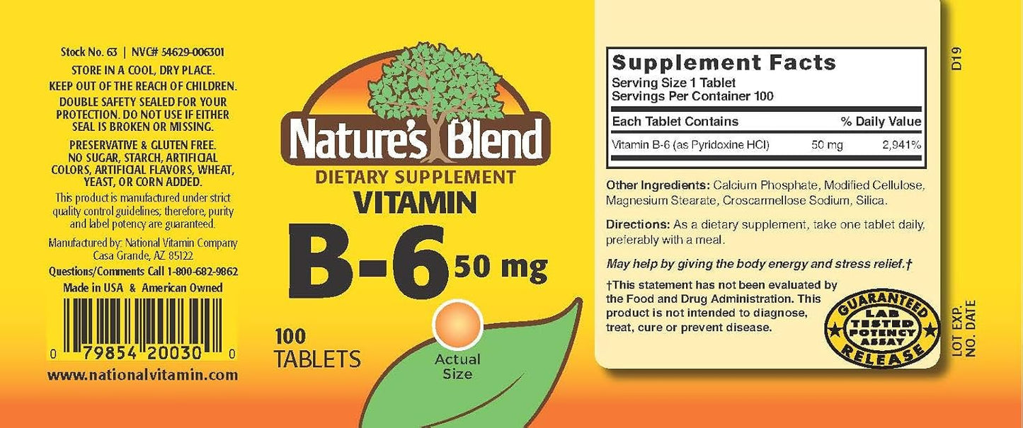 Nature's Blend Vitamin B6 50mg - görsel 2
