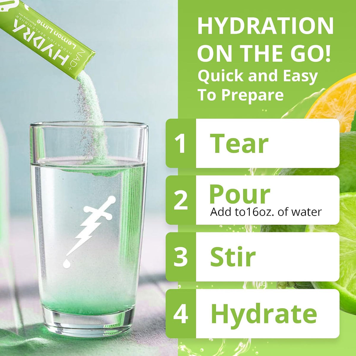 Hydra Powders NAD+ Nutrients Electrolyte Powder Sachets, Lemon & Lime - 16 Sachets - görsel 6