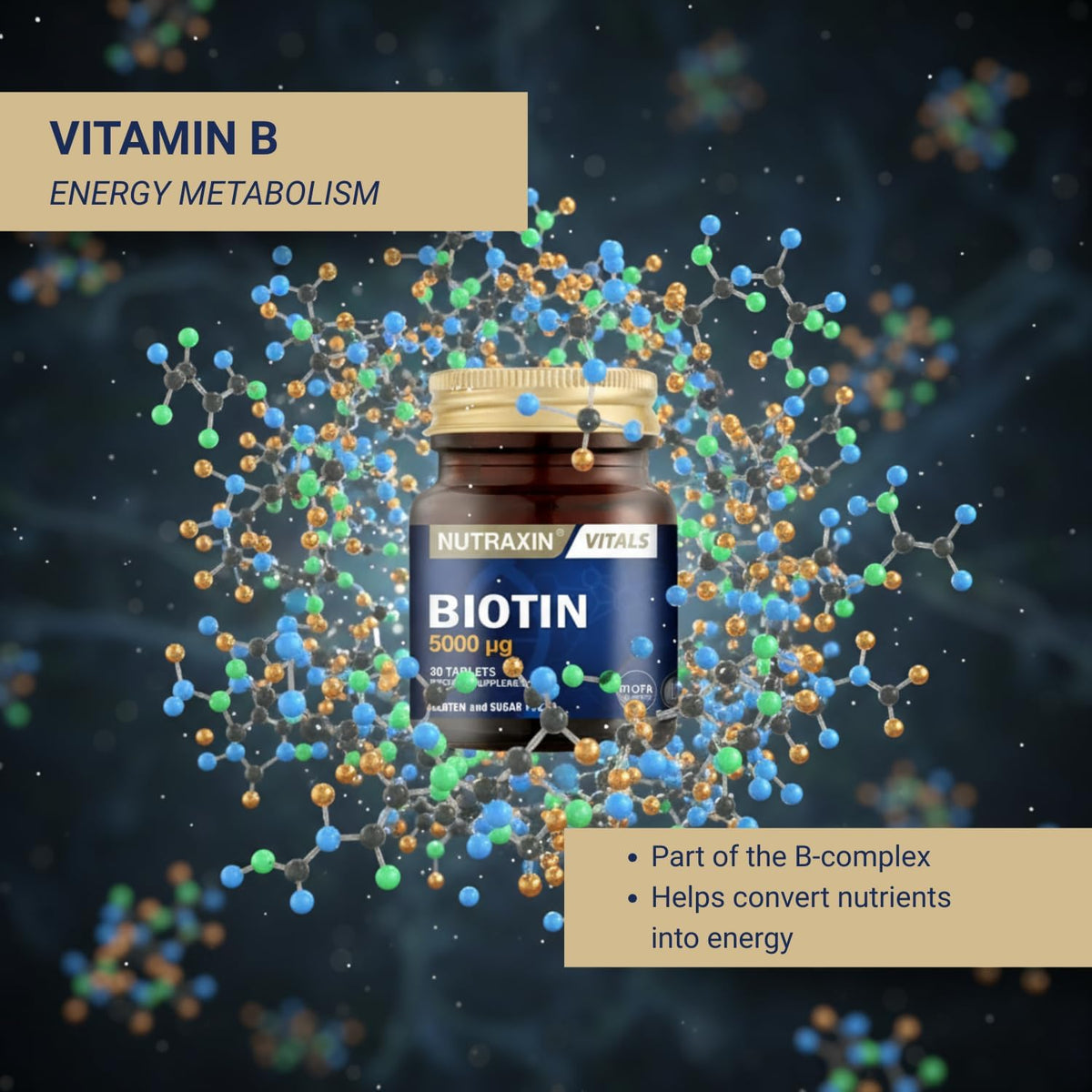 Nutraxin Vitals Biotin 5000 mcg Food Supplement – 30 Tablets - görsel 6
