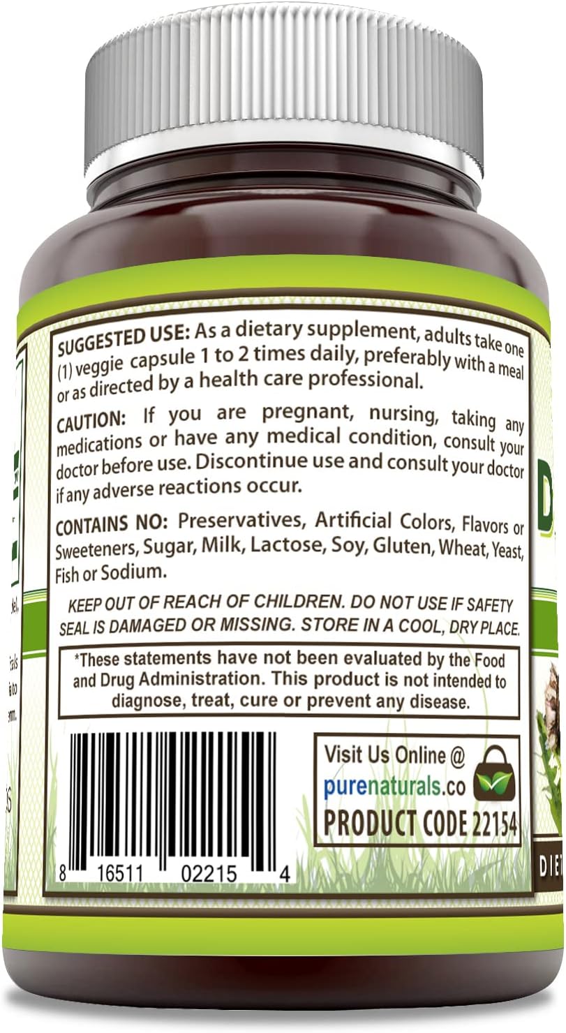 Pure Naturals Dandelion Root 520 mg Per Serving 120 Veggie Capsules Supplement - görsel 3