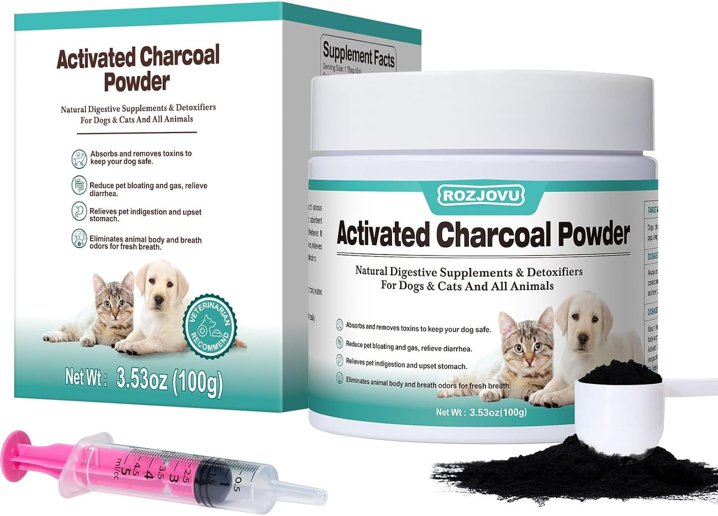 ROZJOVU Activated Charcoal Powder for Dogs, Cats & All Pets – 227 g - görsel 7