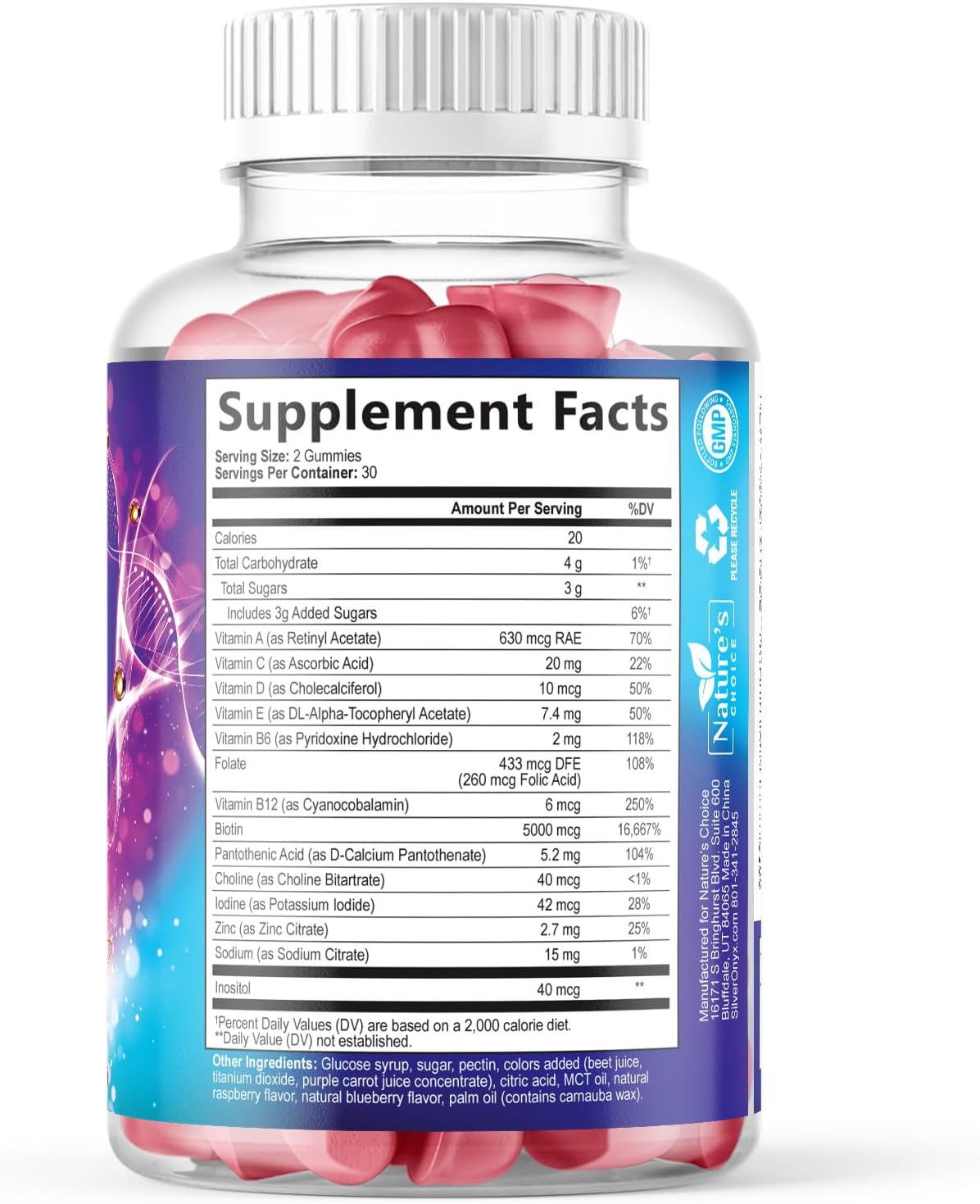 Nature's Choice Hair Support Gummies - 5000mcg Biotin with Vitamins E & C, Berry Flavour - görsel 9