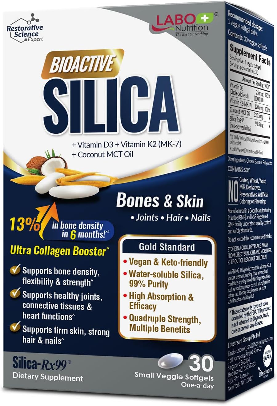 LABO Bioactive Silica 3-Pack – 99% Purity Rice-Derived Silica with Vitamin D3 & K2 for Bone Health, Joint Flexibility & Collagen Support – 90 Vegan Softgels - görsel 10