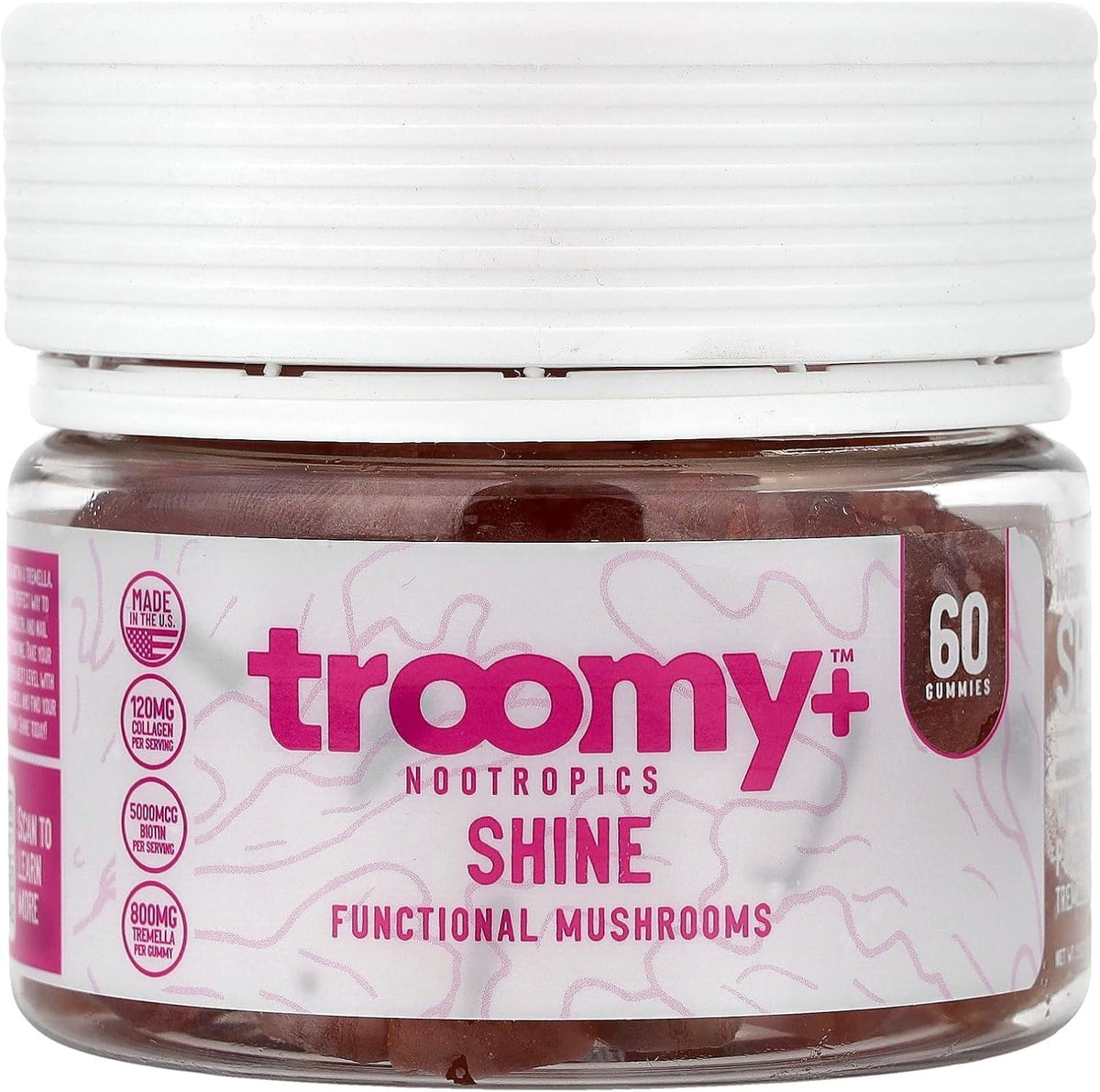 Troomy Shine Tremella Mushroom Gummies with Biotin and Collagen for Hair Skin and Nails, White Peach Pomegranate Flavour, Vegan-Friendly, Gluten-free, Made in USA, Independent Lab Quality-Checked - 30 Count - görsel 8