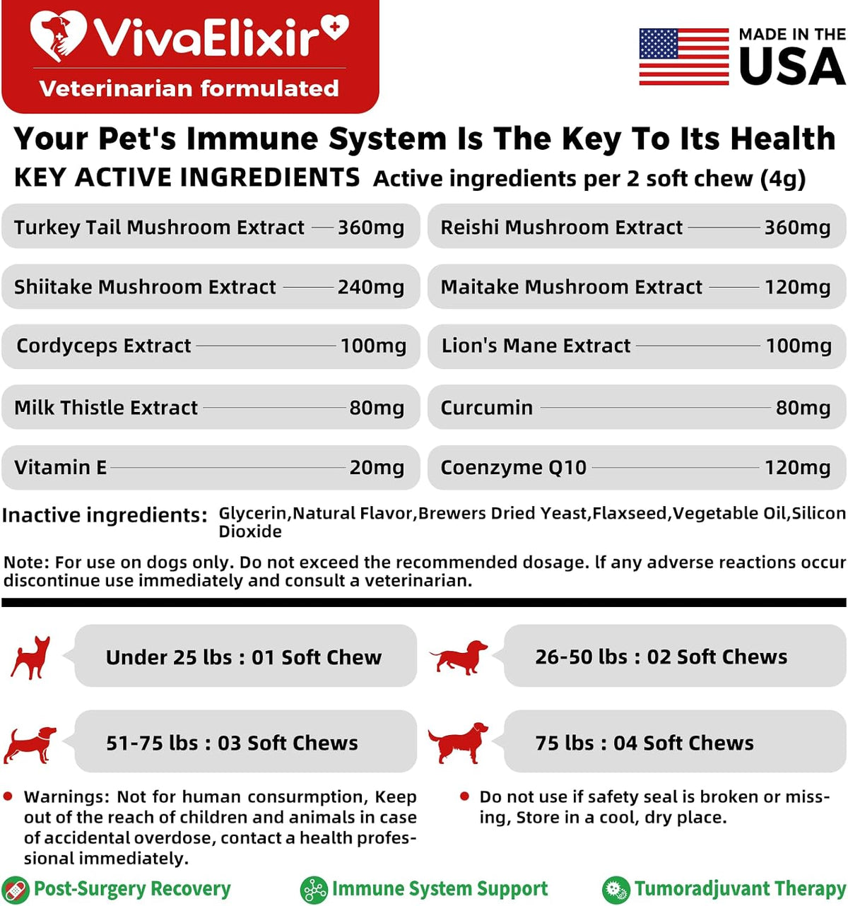 VivaElixir Dog Lumps and Bumps Supplement - Immune Support Chews with Turkey Tail Mushroom, Reishi, Shiitake, Maitake, Curcumin & CoQ10 - Veterinary Formulated - 150 Chews - görsel 8