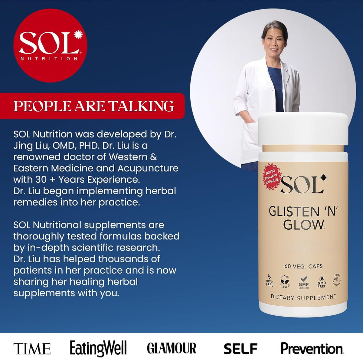 Sol Nutrition Glisten 'N' Glow Supplement - Skin Vitamins for Women with Biotin, Collagen, Vitamins A, B, C, E - 60 Capsules - görsel 6
