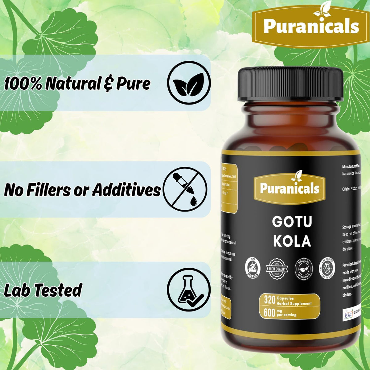 Gotu Kola Premium 320 Capsules – Non-GMO and Gluten-free | Herbal Supplement | 600 mg Per Serving | Made with 100% Pure Gotu Kola Powder - görsel 9