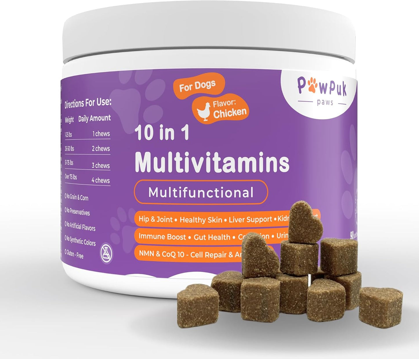 PawPuk Paws Multifunctional Dog Supplements - Silymarin, Glucosamine, MSM, Green Lipped Mussel, Salmon Oil, Probiotics, Co-Q10, NMN - Immune, Joint, Skin & Gut Support - görsel 8