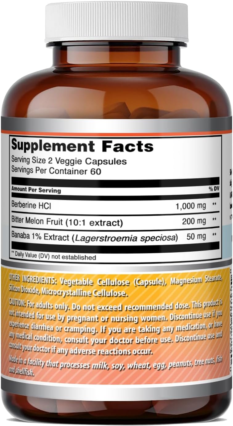 Amazing Formulae Berberine Complex with Bitter Melon & Banaba | 1250mg, 120 Vegan Capsules - görsel 5