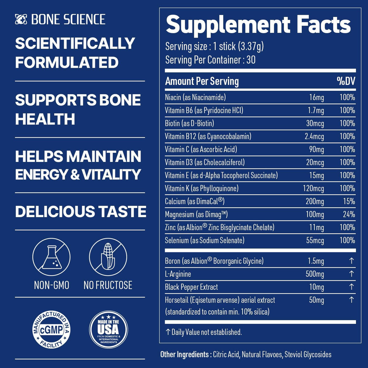 BONE SCIENCE Primeheight Multivitamin Powder for Kids & Teens, Bone & Immune Support, Sugar-Free Peach Flavour, 16 Key Nutrients, Easy Drink Mix, 30 Sticks - görsel 5