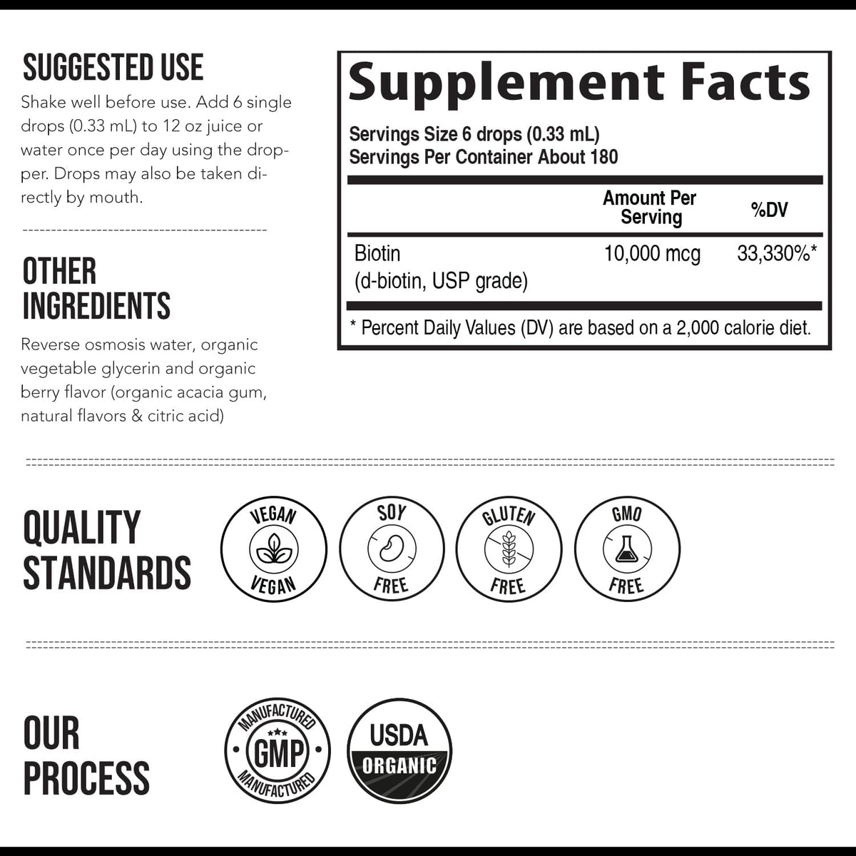 Liquid Biotin 10,000 mcg Drops for Women – Organic USP Grade – High-Absorption D-Biotin – Supports Healthy Hair, Skin & Nails – Natural Berry Flavour – 180 Servings - görsel 6