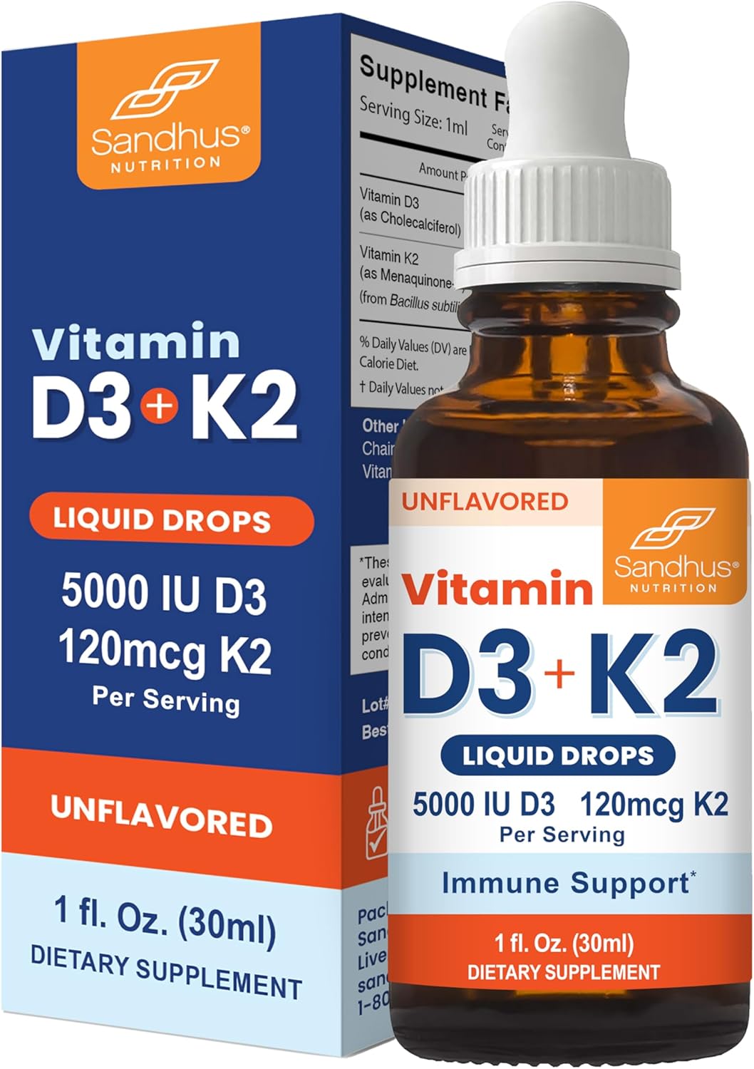 Sandhu's Vitamin D3 K2 Drops - 5000 IU D3 + 120 mcg K2 - Liquid Supplement, 1 fl oz (Pack of 2) - görsel 10