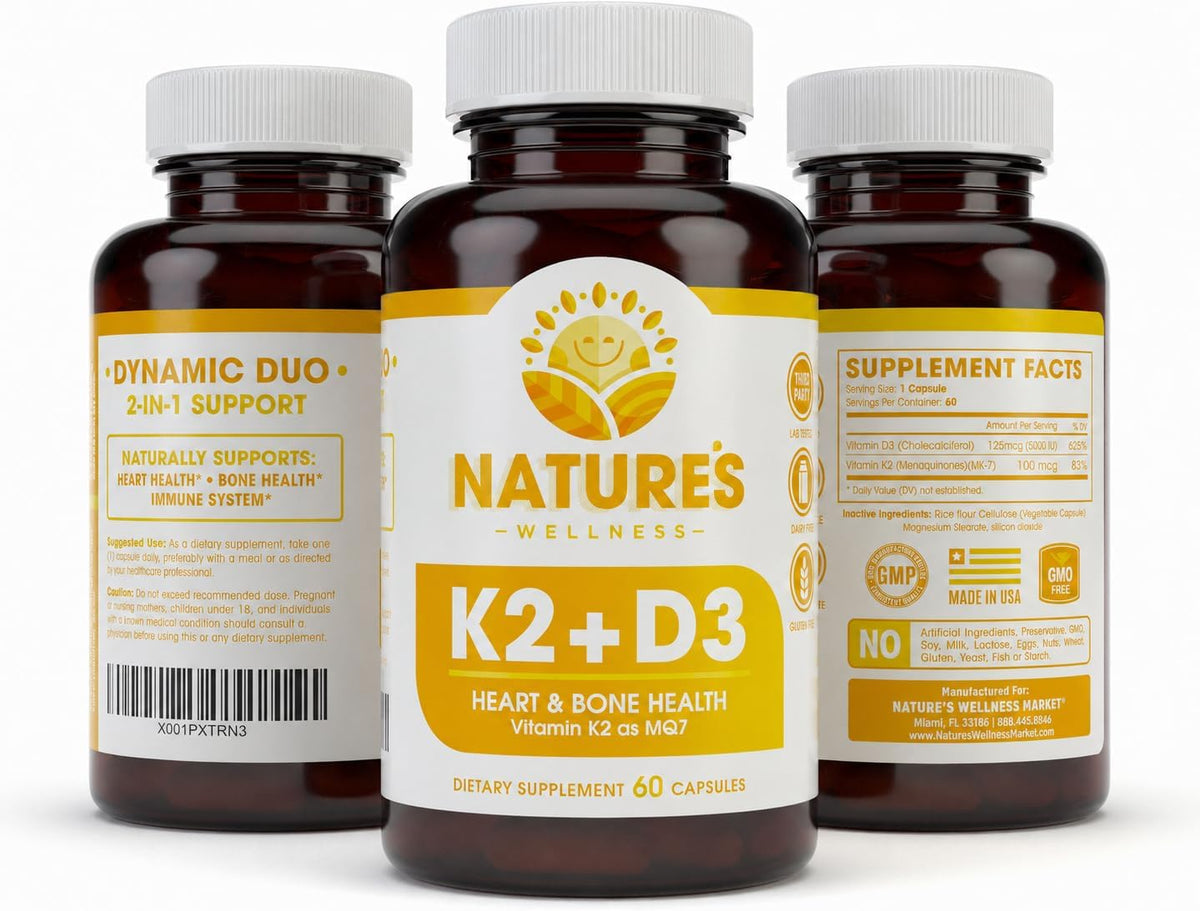 Vitamin D3 & K2 Supplement (5000 IU D3 + 100 mcg MK-7) – 60 Capsules - görsel 6
