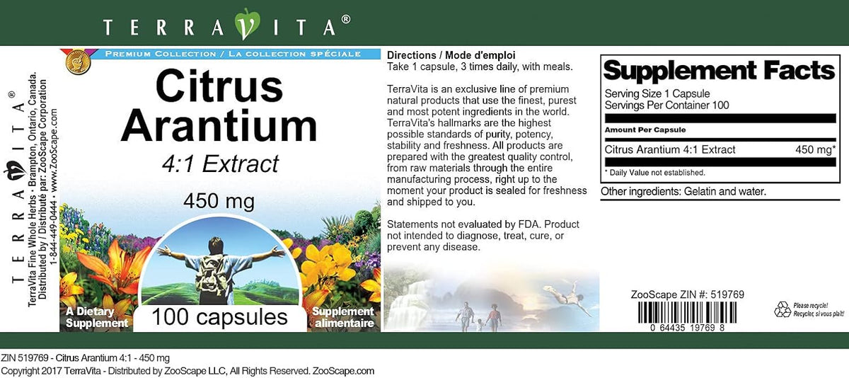 TerraVita Citrus Arantium 4:1-450 mg, 100 Capsules - görsel 3