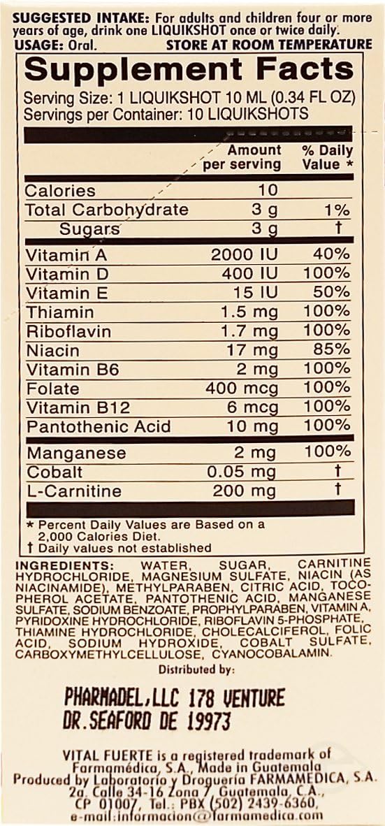 Vital Fuerte Liquid Shot Multivitamin & Mineral Supplement, 10 Units of 15 ml - görsel 2