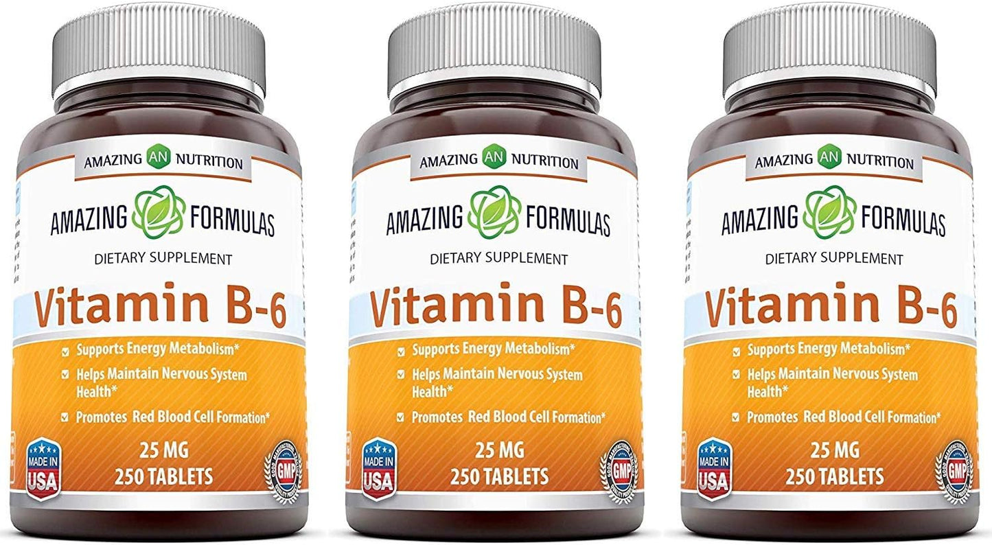 Amazing Formulae Vitamin B6 (Pyridoxine) 25mg, 250 Tablets (3-Pack) - görsel 1