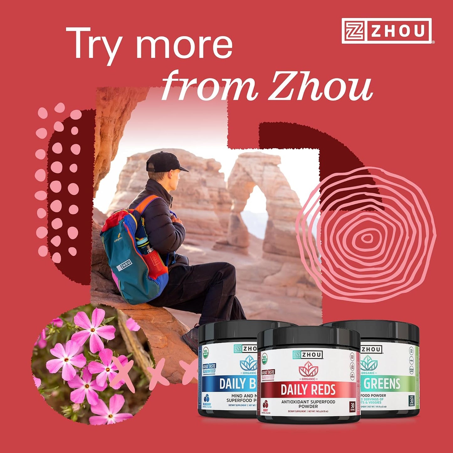 Zhou Organic Reds Powder - Red Superfood with Beetroot, Super Fruits, Goji Berry & Tart Cherry, Antioxidant Support, Natural Berry Flavour, 140 g (30 Servings) - görsel 6