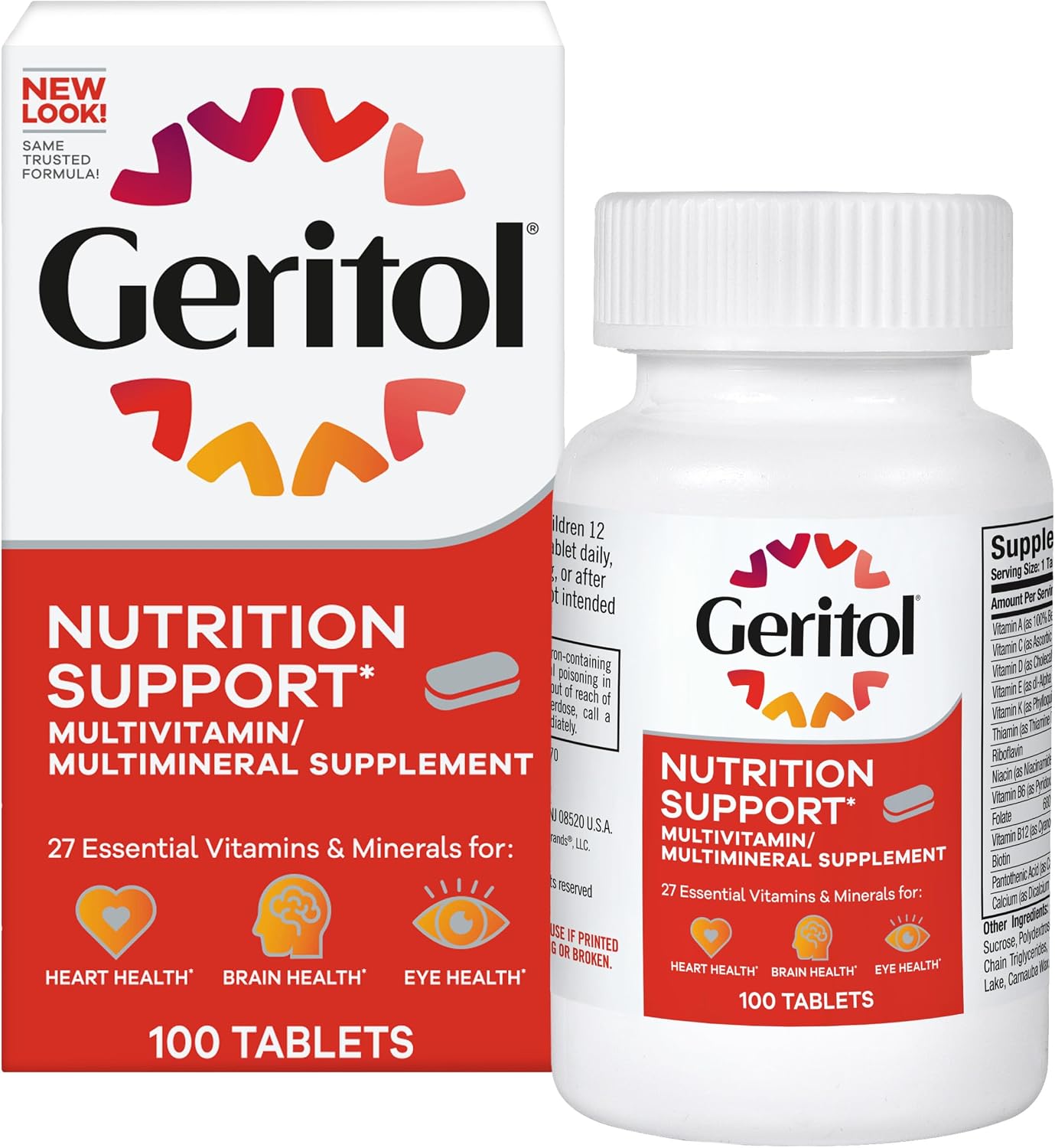 Geritol Multivitamin Supplement, Contains B-Vitamins, Antioxidants, Vitamins C, E & D and Iron, 27 Essential Vitamins and Minerals, Gluten-free, Non-GMO, No Artificial Sweeteners, 100 Tablets, 3 Pack - görsel 8