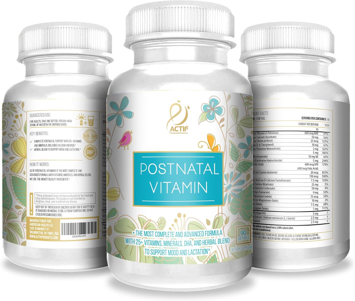 Actif Organic Postnatal Vitamin with 25+ Organic Vitamins and Organic Herbs, Breastfeeding and Lactation Supplement, Non-GMO, Made in the USA, 90 Capsules - görsel 4