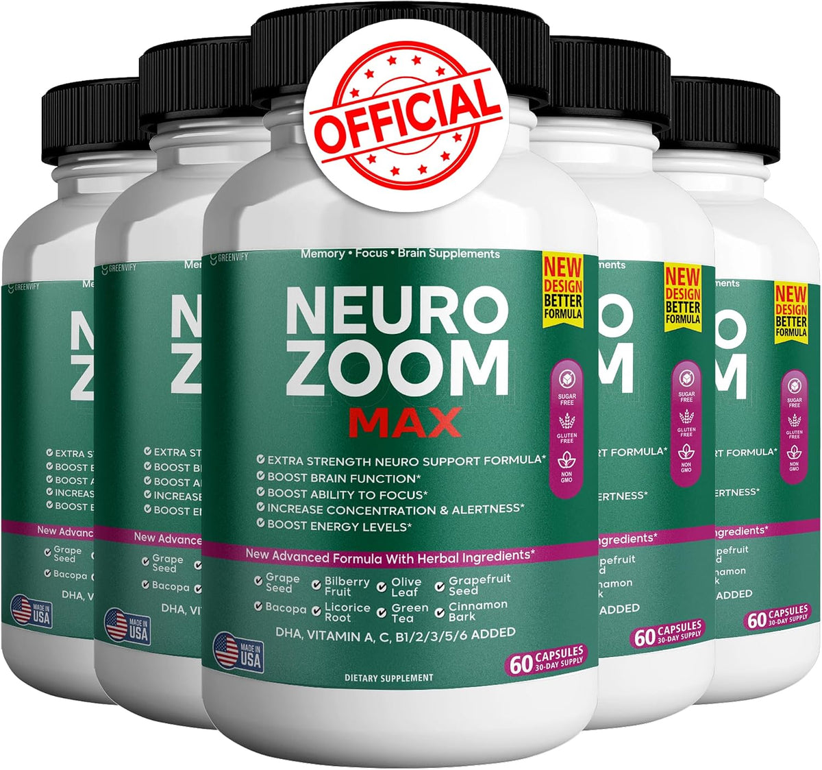 Neuro Zoom Max Extra Strength Brain Support with Herbal Ingredients, 60 Capsules - görsel 8