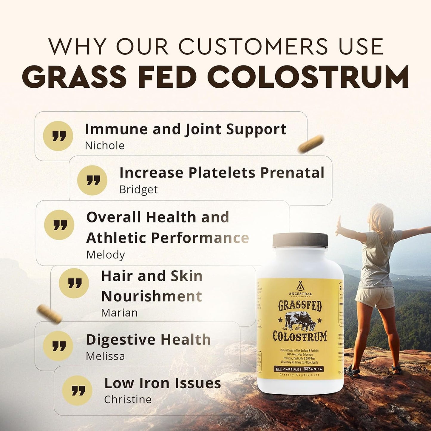 Ancestral Supplements Grass Fed Beef Colostrum – 3000 mg, 180 Capsules - görsel 6