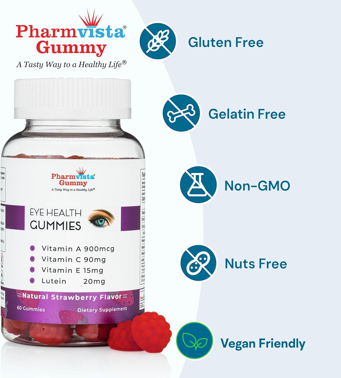 Pharmvista Eye Health Support Gummy - Vitamin A, C, E & Lutein - Vegan & Gluten-free - 60 Gummies - görsel 8