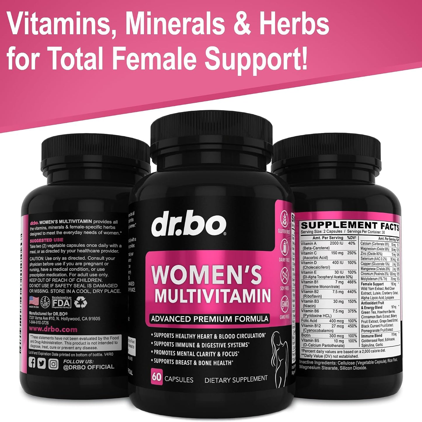 DR. BO Women's Multivitamin - Natural Daily Multivitamin with Magnesium & Zinc - Iron & Soya Free - görsel 8