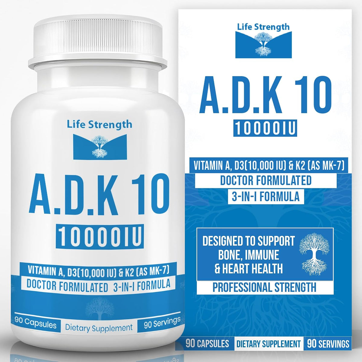 LifeStrength ADK 10 Supplement (180 Capsules) - Physician Formulated Vitamins A1, D3 & K2 (as MK7) for Bone Health - Immune System Support - Gluten-free, Soya Free, Non-GMO - görsel 10