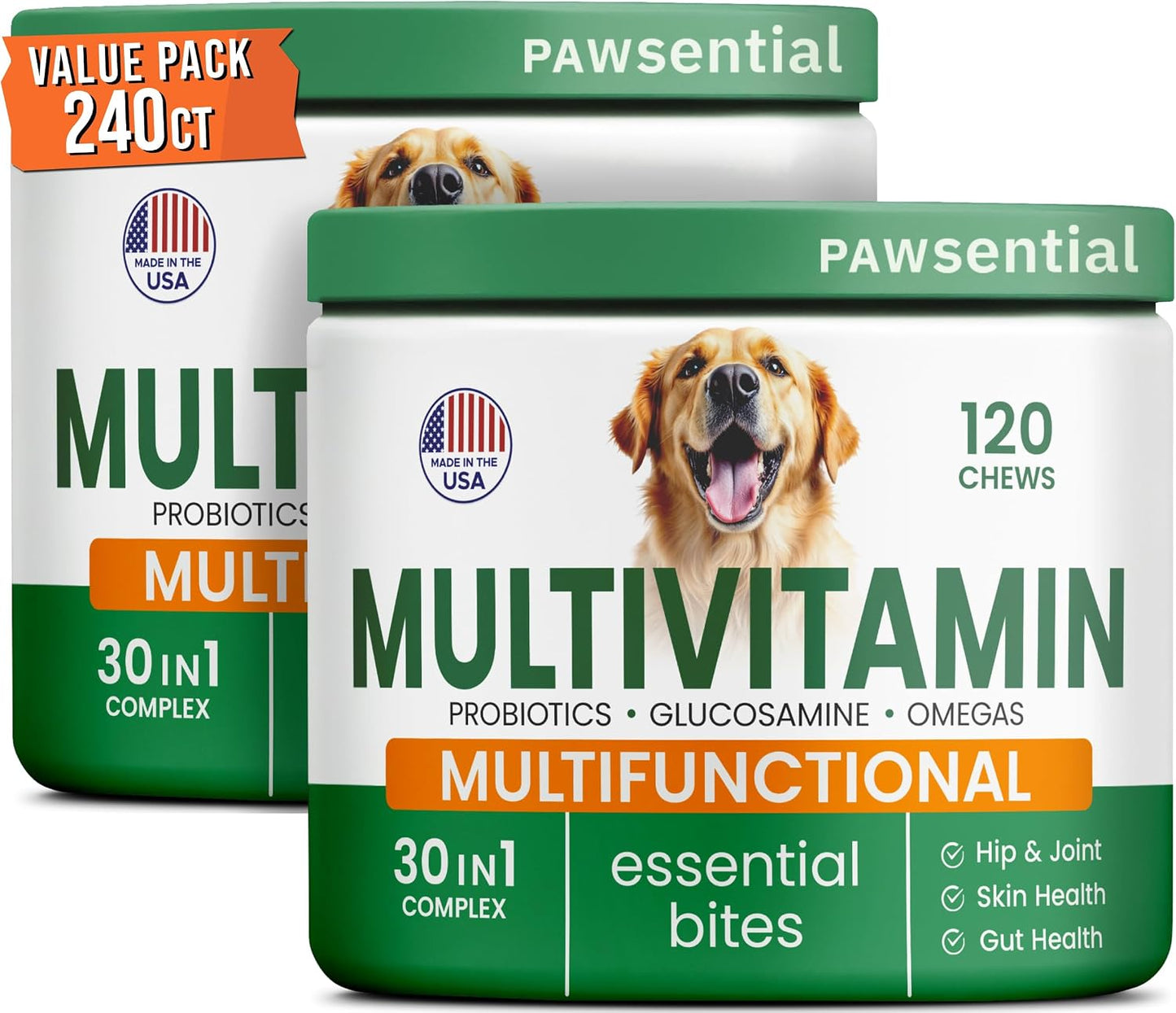 Dog Vitamins + Glucosamine - Chewable Multivitamins + Probiotics, Omega - Hip & Joint Support, Skin & Coat, Gut Health - Adult & Senior - Large & Small Breed - 120 Chews - görsel 10