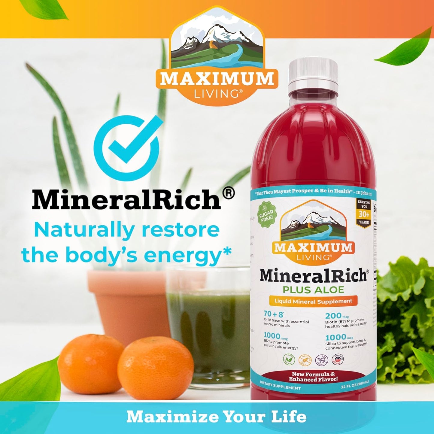 Maximum Living MineralRich Liquid Mineral Supplement with Aloe - 946 ml - görsel 6
