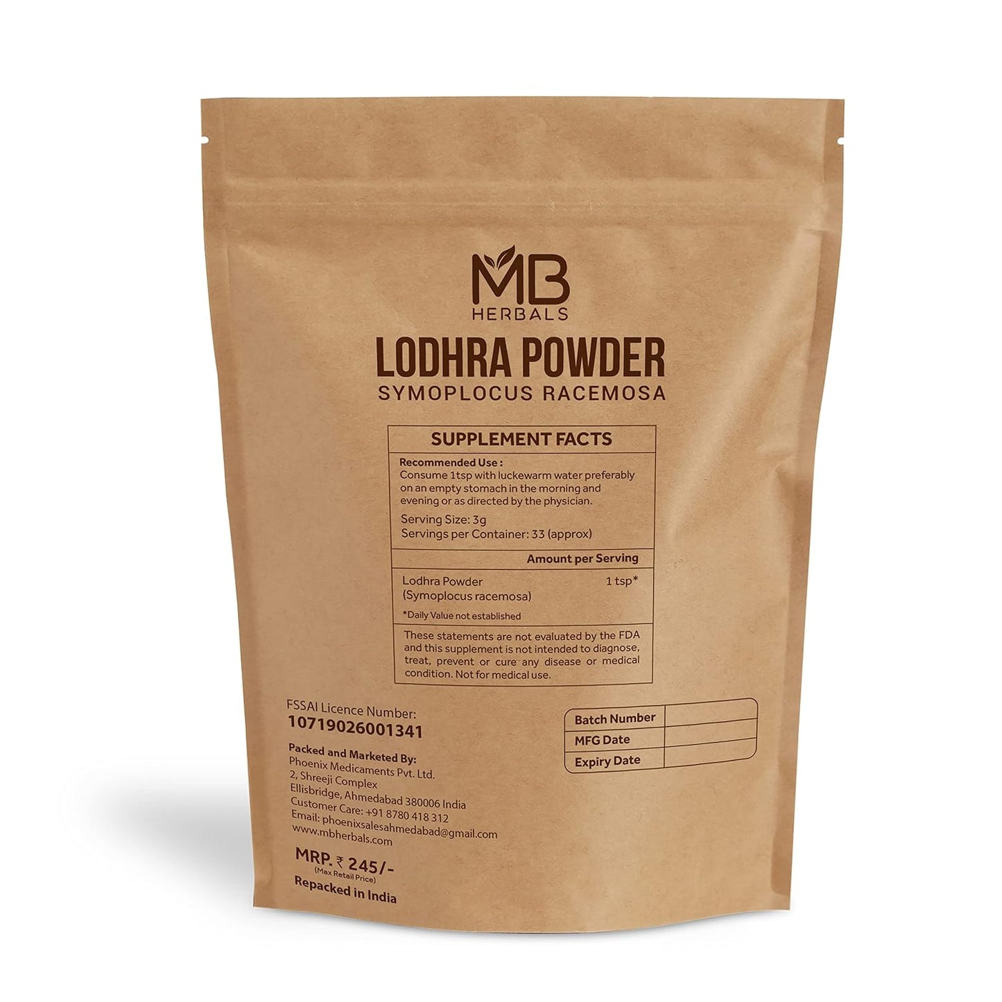 MB Herbals Lodhra Powder 100 g - Symplocus racemosa for Skin Care - görsel 2